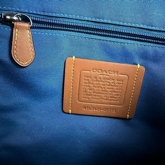 Coach Racer Backpack In Blocked Signature Canvas & Leather Tan/Blue NWT CY775 - Picture 11 of 13